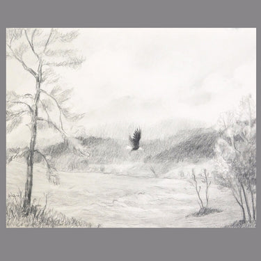 Three Wooden Crosses - A Three-Panel Original Pencil Drawing - Landscape Painting with a Christian Theme